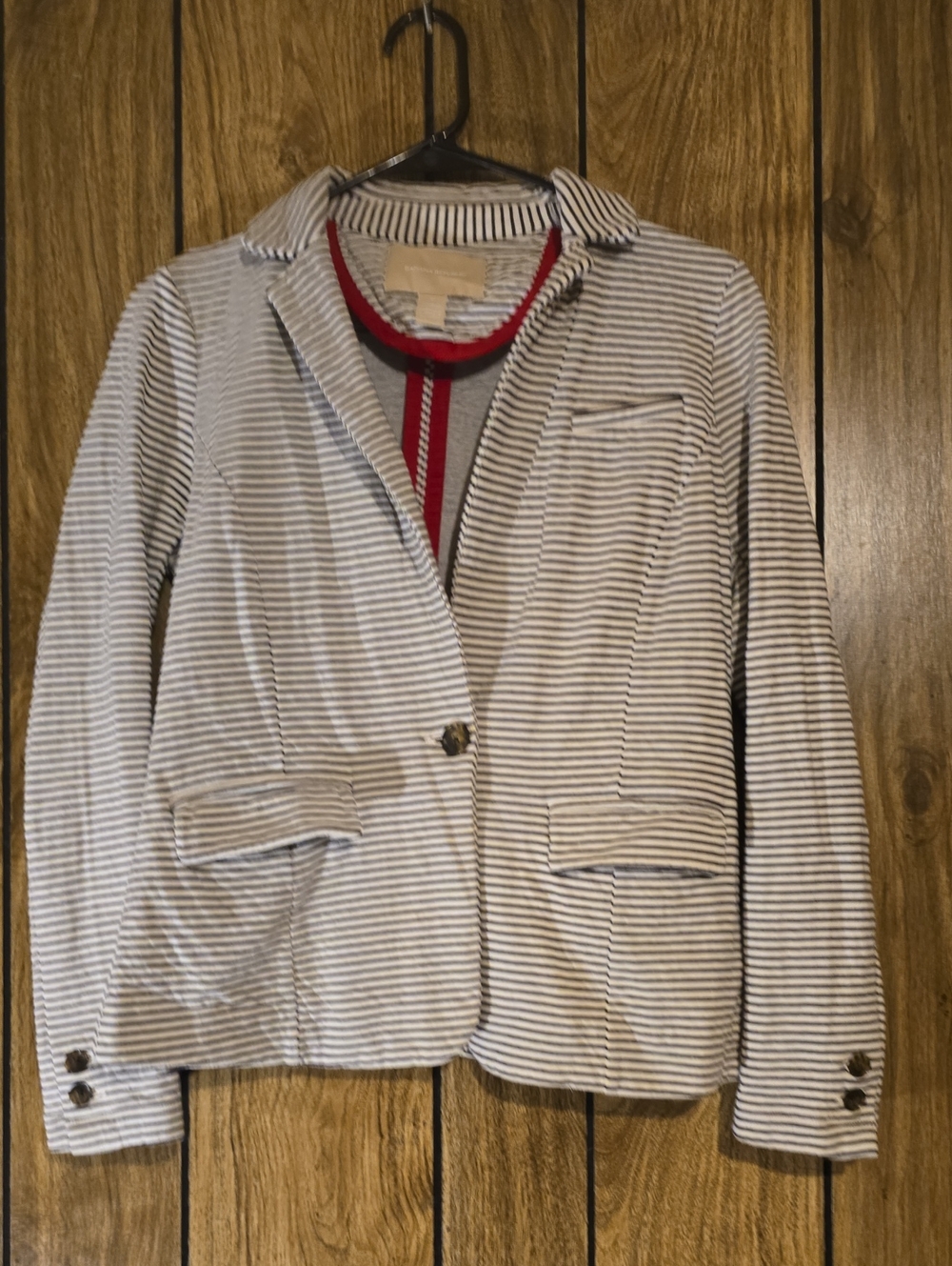 Banana Republic Navy and White Striped Cotton-Blend Blazer